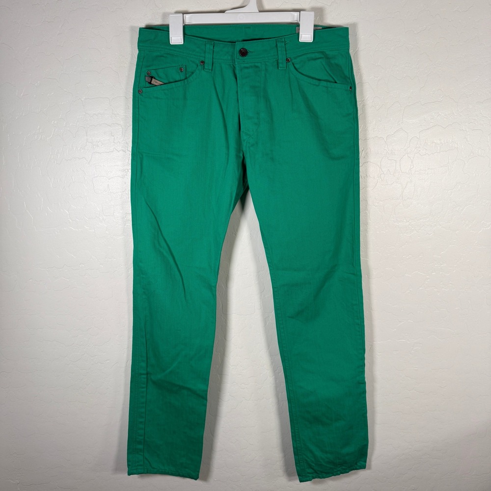Diesel Jeans Mens 33x32 Green Darron Regular Slim Tapered Wash Denim Pants
